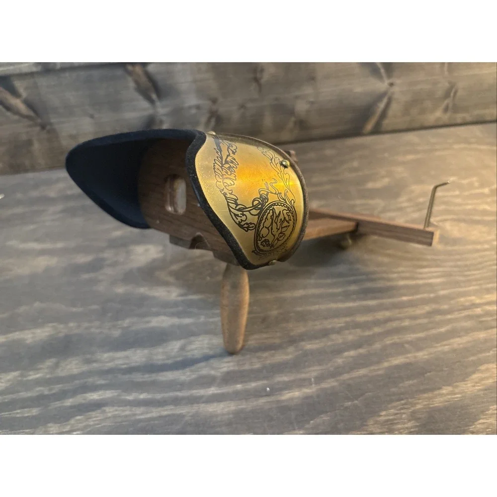 Antique Victorian Wooden Stereoscope Viewer Etched Brass Hood Cherub Motif
